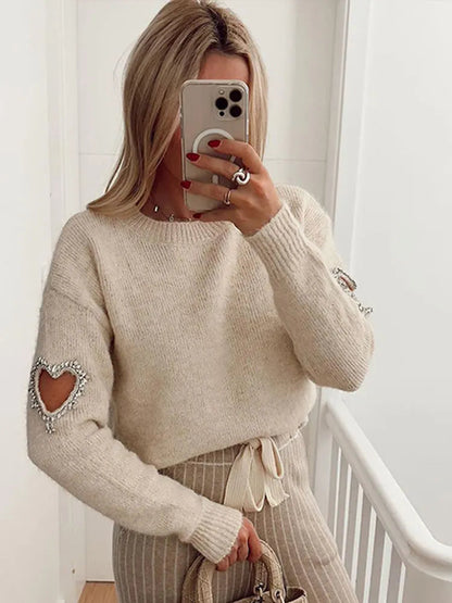Tender Love Water Diamond Lace-Up Oversized Knit Cropped Top