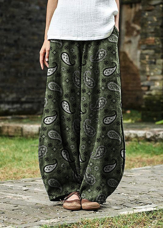 2024 Baumwolle und Leinen Damen im chinesischen Stil Ramie wilde Hosen Yoga Grün-Cashew Hosen
