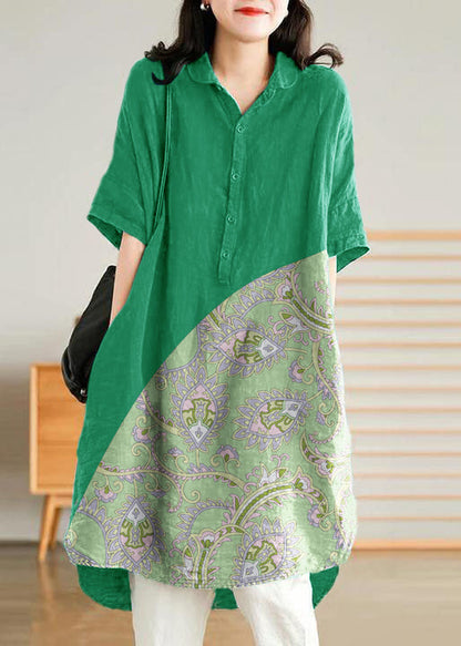 Jadegrünes Leinen-Hemdkleid für Damen