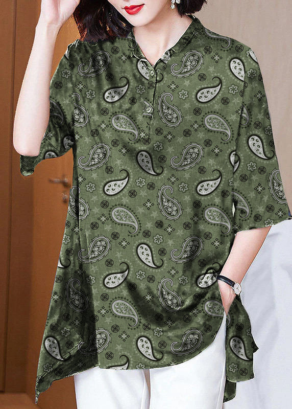 Italienische Dunkelblau Peter Pan Kragen taste Asymmetrische druck Seide tops Frühling