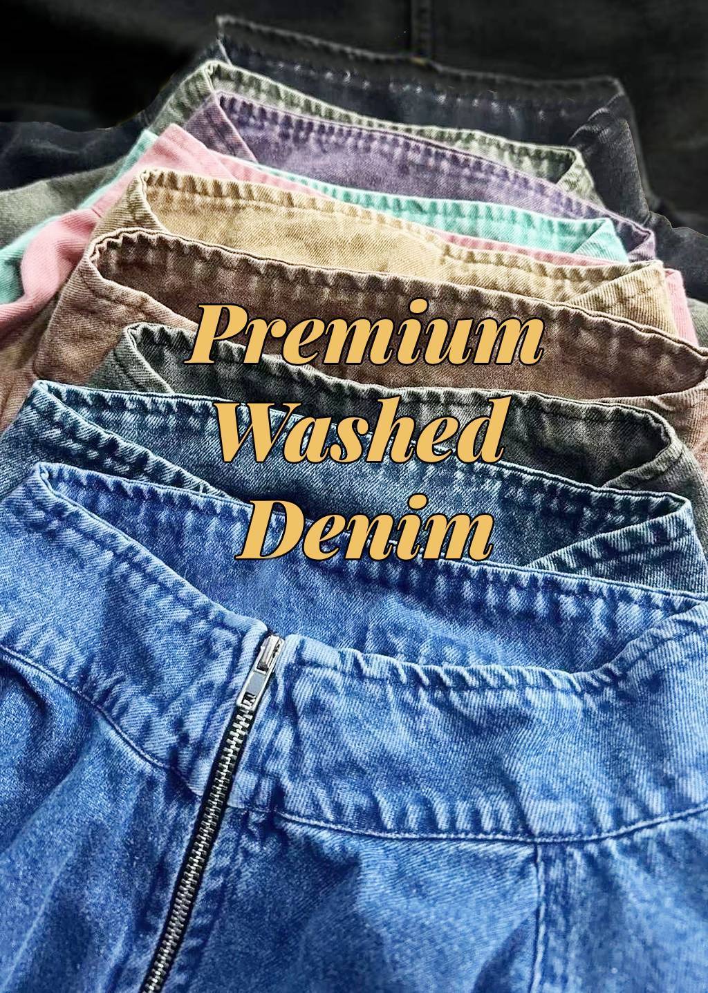 Men's Retro Denim Fashion Distressed Raglan Sleeve Stand Collar Long Sleeve Top