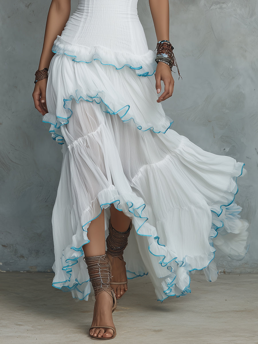 Bohemian Off-the-shoulder Chiffon Multi-layered Ruffle Maxi Dress