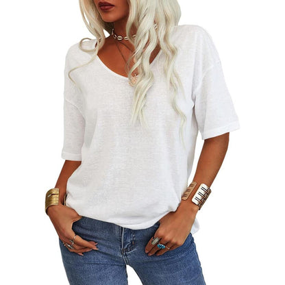Women's Solid Color V-Neck T-shirt