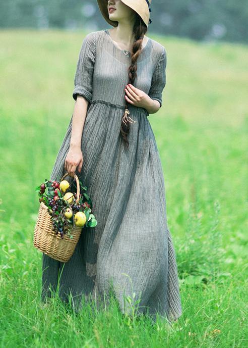 100% Green dresses O-Neck Patchwor long Summer Dresses - SooLinen