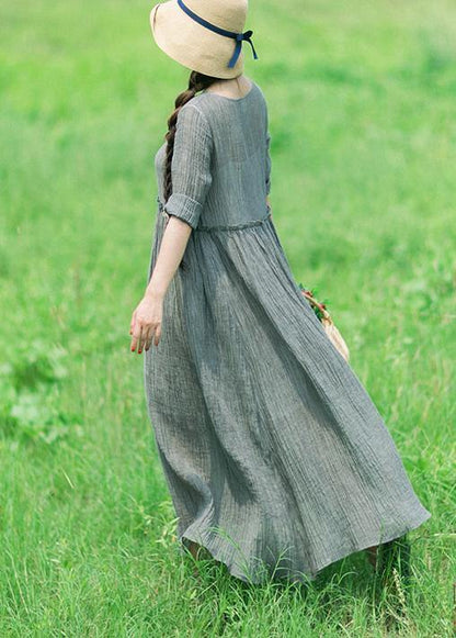 100% Green dresses O-Neck Patchwor long Summer Dresses - SooLinen
