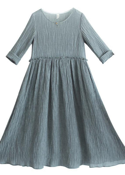 100% Green dresses O-Neck Patchwor long Summer Dresses - SooLinen