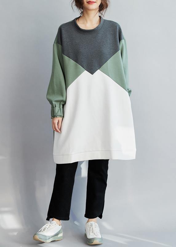 100% O Neck Cotton spring Clothes Women Work Outfits Patchwork Dress - SooLinen