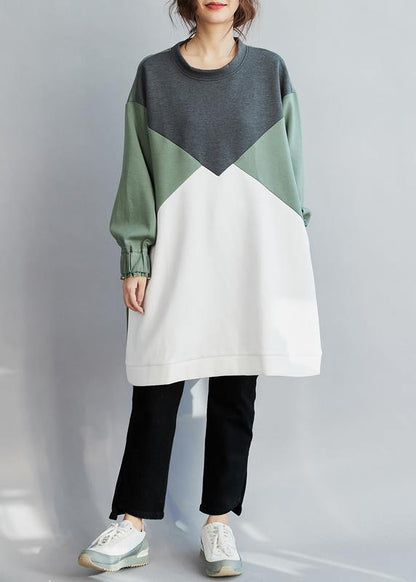 100% O Neck Cotton spring Clothes Women Work Outfits Patchwork Dress - SooLinen