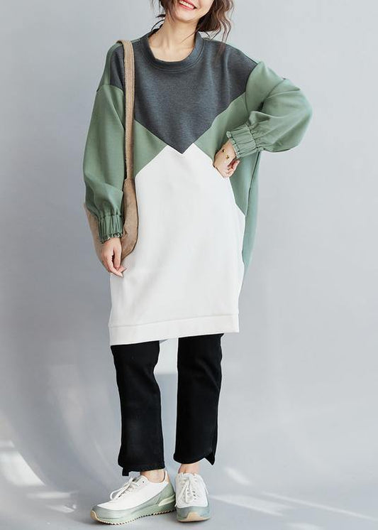 100% O Neck Cotton spring Clothes Women Work Outfits Patchwork Dress - SooLinen