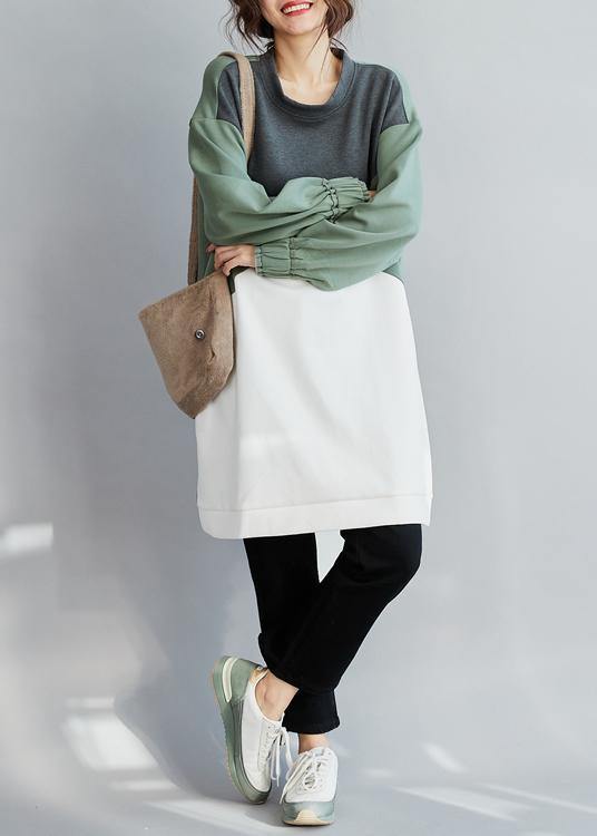 100% O Neck Cotton spring Clothes Women Work Outfits Patchwork Dress - SooLinen