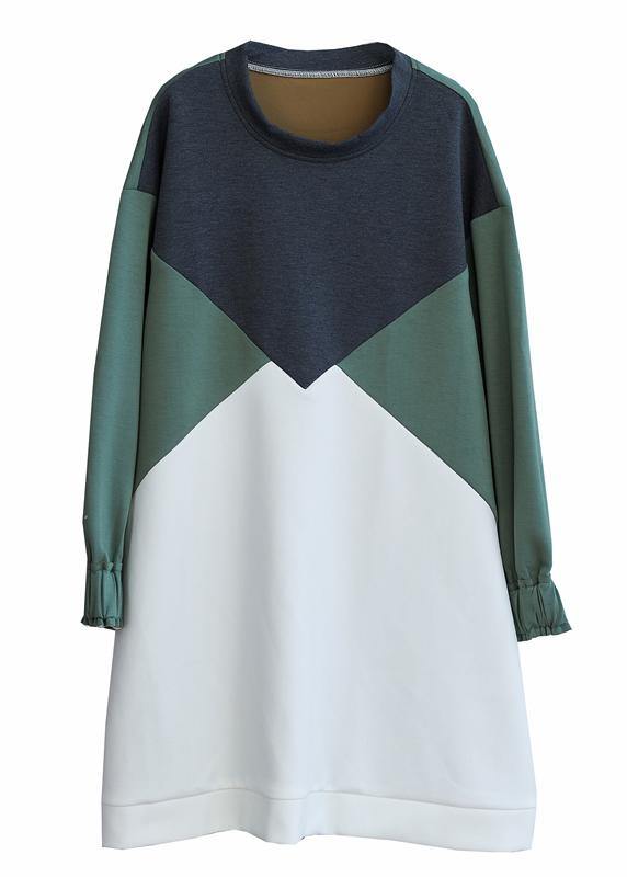 100% O Neck Cotton spring Clothes Women Work Outfits Patchwork Dress - SooLinen