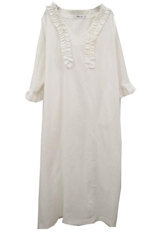 White Cotton Dress Long Ruffles Traveling Dresses - SooLinen