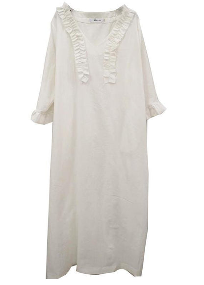 White Cotton Dress Long Ruffles Traveling Dresses - SooLinen