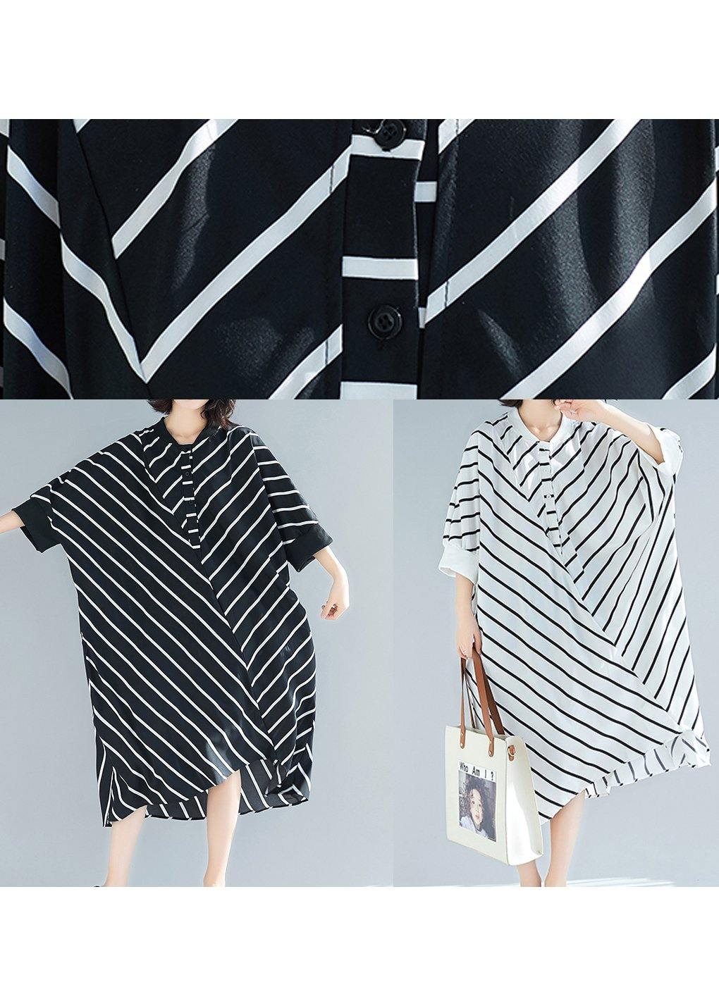 100% White Striped Tunic Dress Asymmetric  Spring Dress - SooLinen