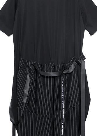 100% black Cotton 0patchwork striped Plus Size summer Dresses - SooLinen