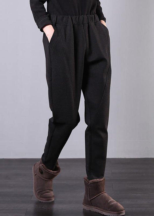 100% elastic waist pant oversized black gray Shape pockets pant - SooLinen