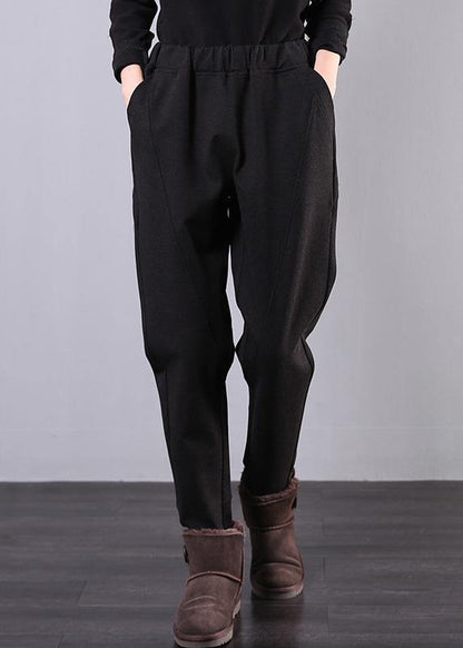 100% elastic waist pant oversized black gray Shape pockets pant - SooLinen