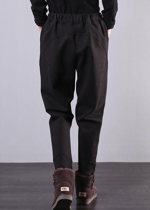 100% elastic waist pant oversized black gray Shape pockets pant - SooLinen