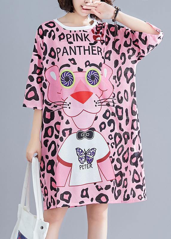 100% hollow out Cotton clothes Outfits pink prints Dress summer - SooLinen