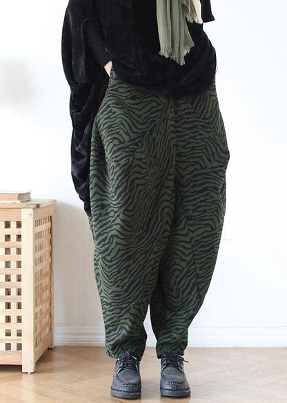 100% oversize green Jacquard Fabrics wide leg pants high waist - SooLinen