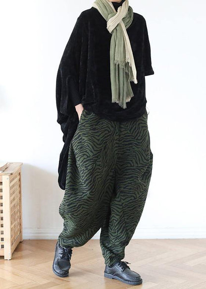 100% oversize green Jacquard Fabrics wide leg pants high waist - SooLinen
