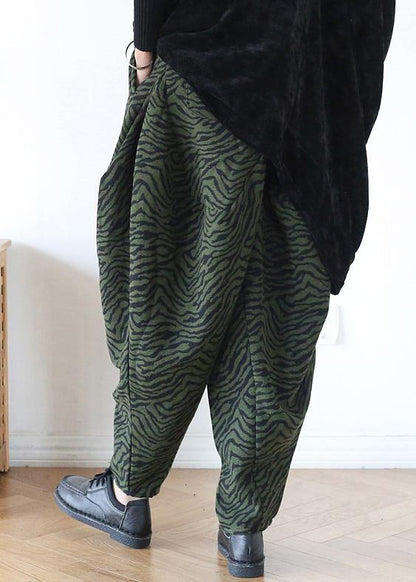 100% oversize green Jacquard Fabrics wide leg pants high waist - SooLinen