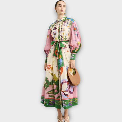 Maxi Dress with Belt & Puff Sleeves