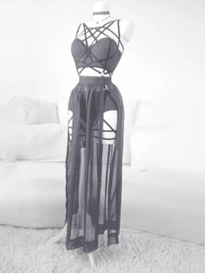 Gothic Cage Dress With Straps And Bosom Cushion Skirt
