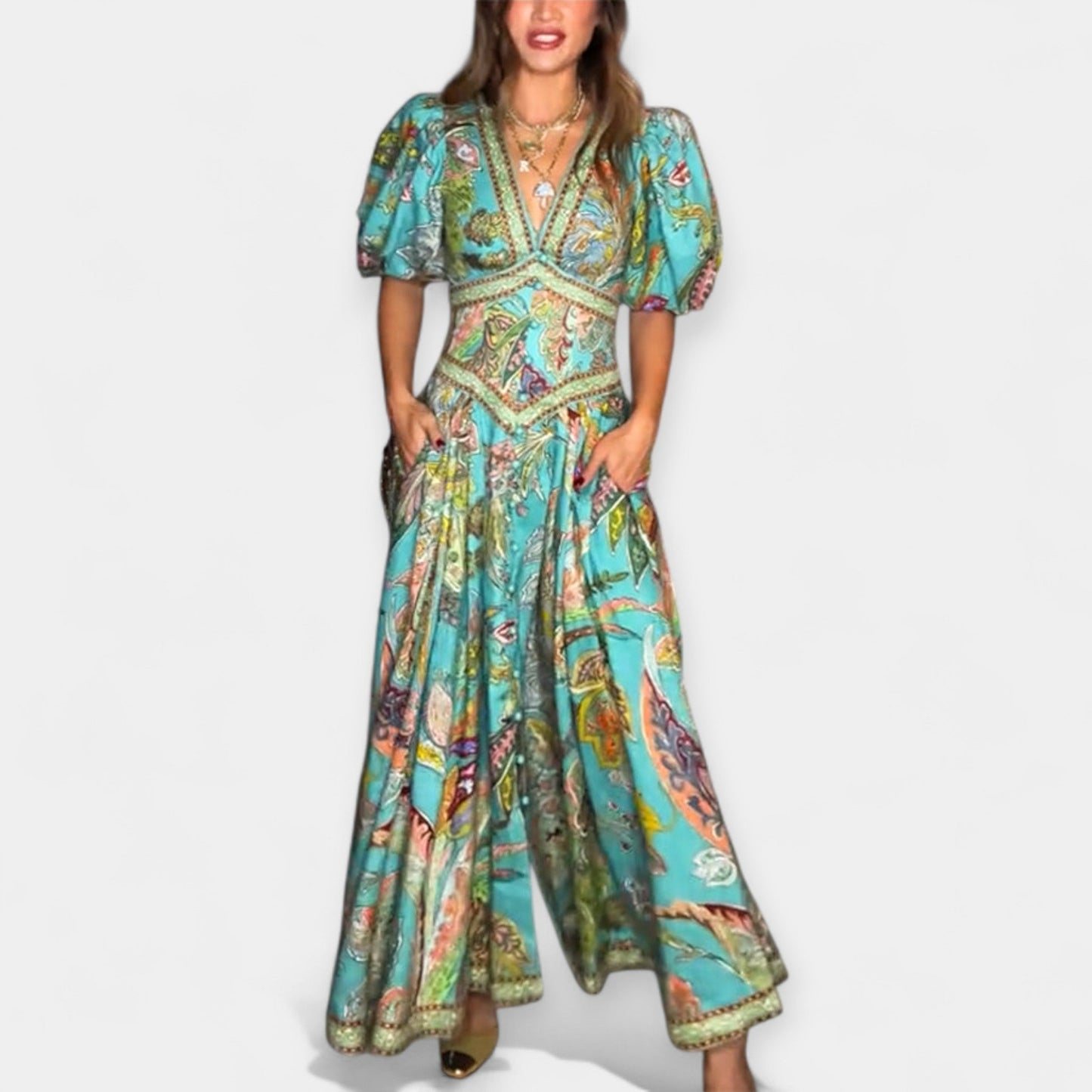Airy Maxi Dress with Rich Puff Sleeves