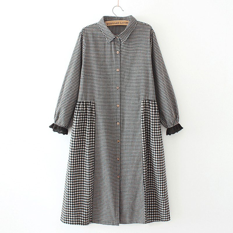 Oversize patchwork cotton Dresses Wardrobes Tunic Tops yellow plaid Dress - SooLinen