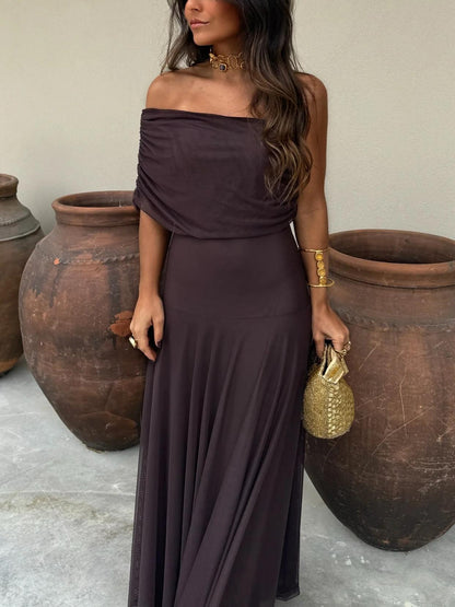 One Shoulder Mesh Maxi Dress