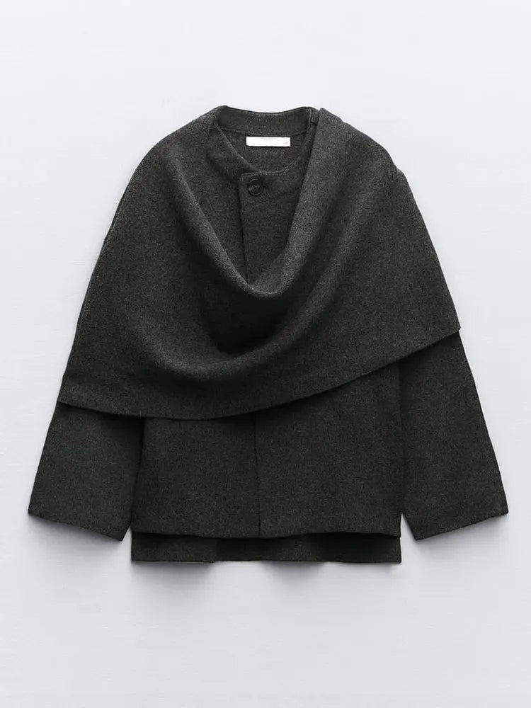 Deep gray wrap-style wool blazer