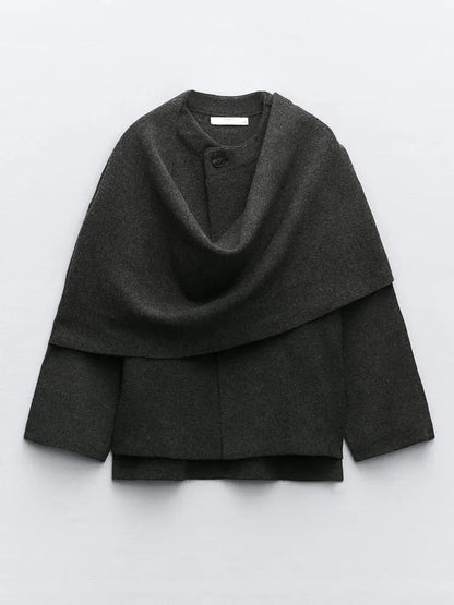 Deep gray wrap-style wool blazer