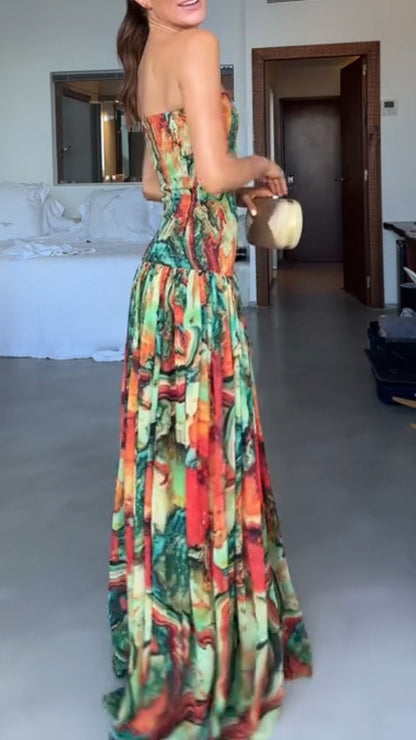 Strapless Patchwork Multi-Color Maxi Dress