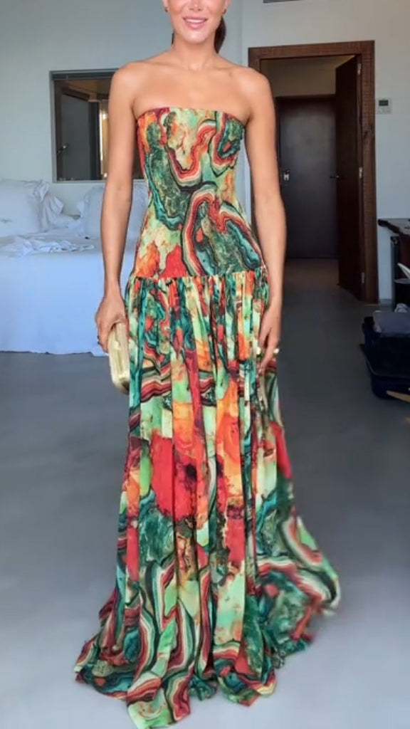 Strapless Patchwork Multi-Color Maxi Dress