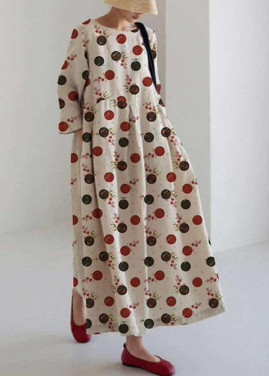 Apricot Dot Baumwolle Kleider Taschen Patchwork Frühling