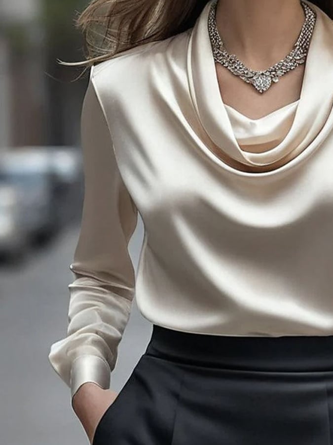Women'S Elegant Solid Color Satin Collar Shirt