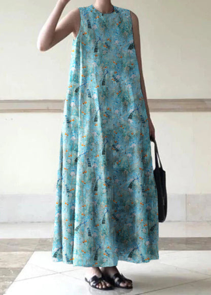 Handgemachte schwarze Leinenkleider O-Ausschnitt ärmellose Baumwollroben Sommerkleider