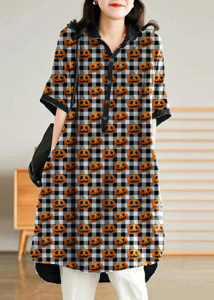 Jade orange Streifen Polka Dots Leinen Damen Casual Leinen Hemdkleid