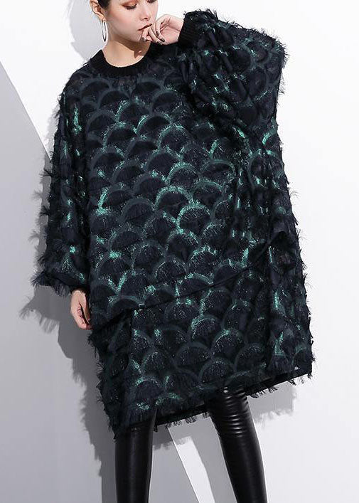 2018 grünes Midi-Kleid aus Seidenpolyester Locker sitzendes Hemdkleid Neue Kleider mit langen Ärmeln und Quaste