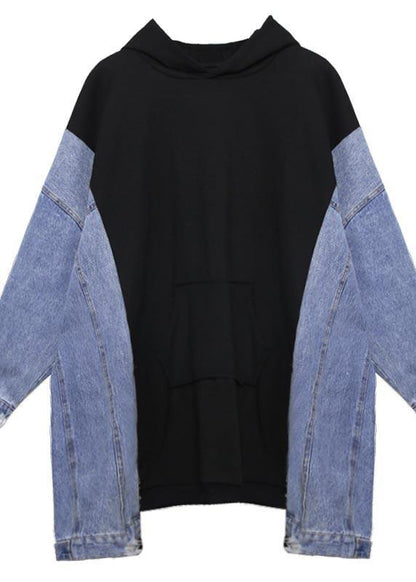 French Hooded Asymmetric Clothes For Women Work Outfits Black A Line Tops - SooLinen