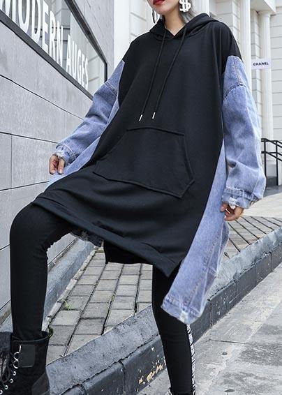 French Hooded Asymmetric Clothes For Women Work Outfits Black A Line Tops - SooLinen