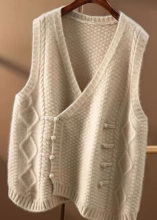 Bio-Aprikose, asymmetrische Strick-Tanktops mit Knöpfen, ärmellos