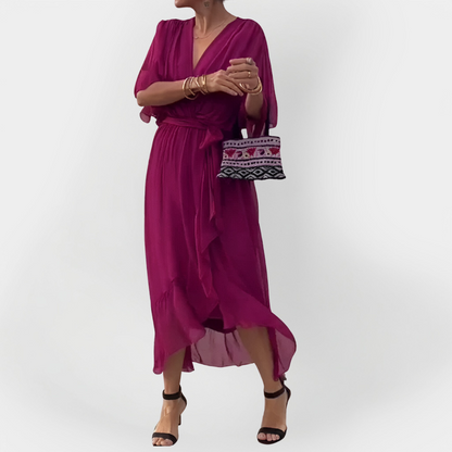 Chiffon Dress with V-Neck