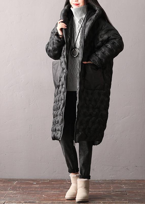 Warm Plus Size Winter Coats Black Hooded Zippered Parkas For Women - SooLinen