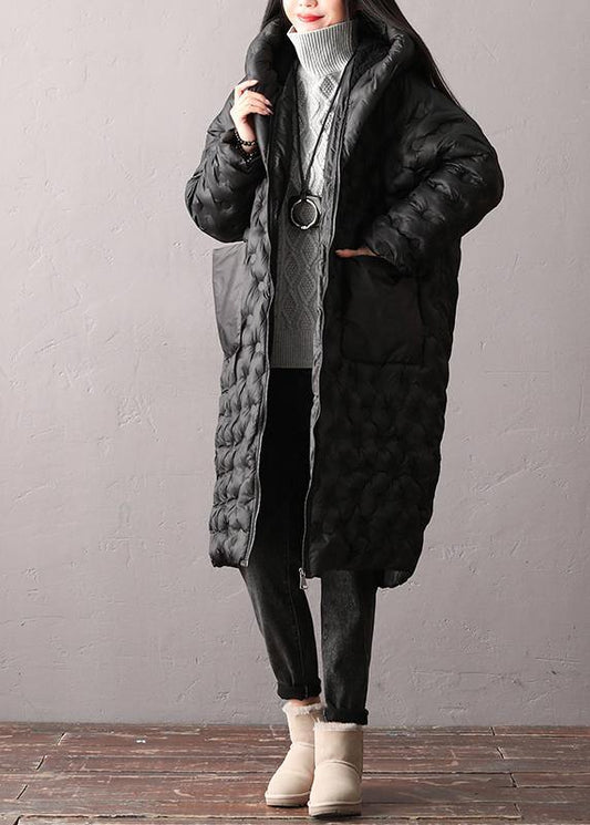 Warm Plus Size Winter Coats Black Hooded Zippered Parkas For Women - SooLinen