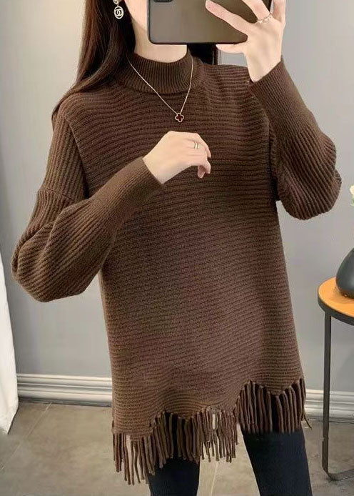 Art Chocolate – Lockeres Strickkleid mit asymmetrischem Troddeldesign