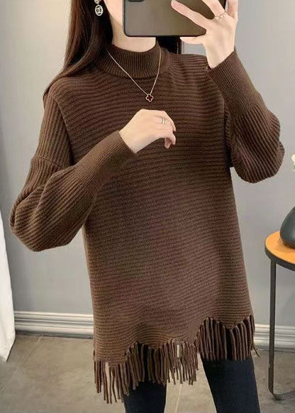 Art Chocolate – Lockeres Strickkleid mit asymmetrischem Troddeldesign