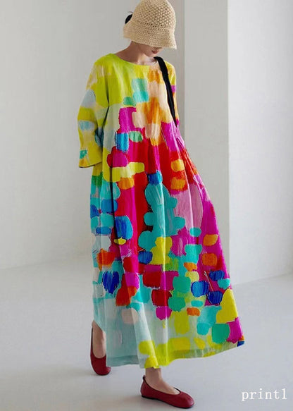 2024 Regenbogendruck Baumwollkleider Taschen Patchwork Frühling