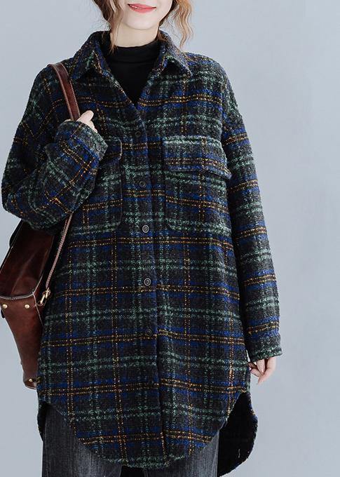 Art Lapel Pockets Fashion Coats Women Blouses Pink Plaid Daily Outwear - SooLinen